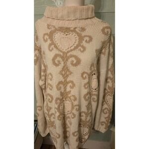 Womens Sweater Sz Med Ski Heart Pattern  VTG Heavy‎  Warmth Hand Knitted Whimsy